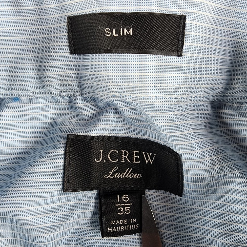 J.Crew Ludlow Slim Fit Dress Shirt Mens 16 35 Light Blue White Micro Stripe Long
